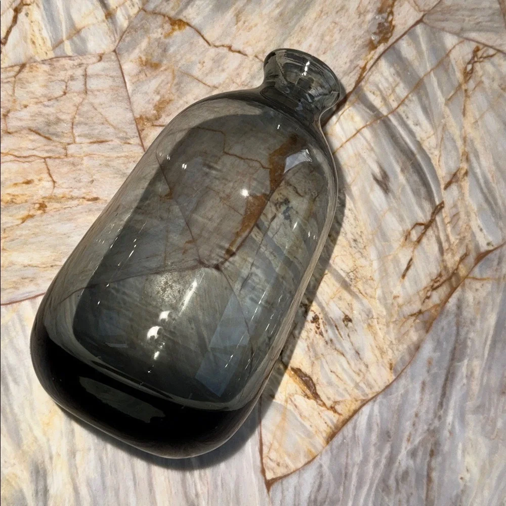 Elegant Gray Glass Flower Or Decor Vase Hand Blown with Smoked Finish
